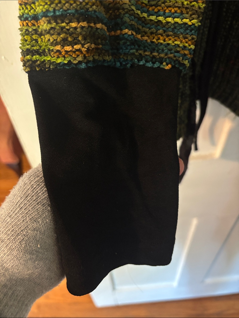 Mixed-Green Patchwork Button-Front Cardigan Sweater - Picture 4 of 5